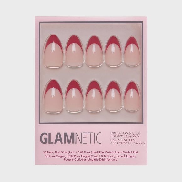 Rose Garden Press-On Nails | Red French Tip | Short Almond