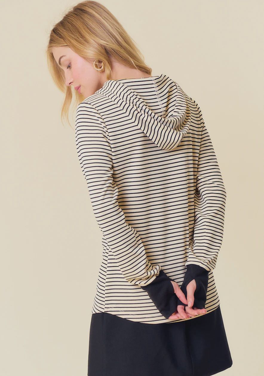 STRIPE LONG SLEEVE HENLEY HOOD TOP