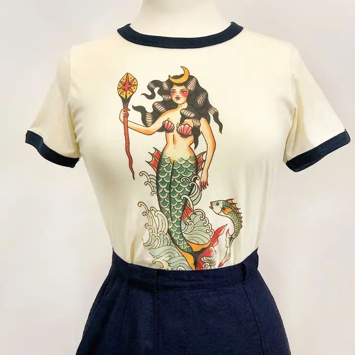 Queen of The Seven Seas Fitted Ringer Tee, Size: L