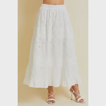 Breezy White Embroidered Maxi Skirt-Plus Size