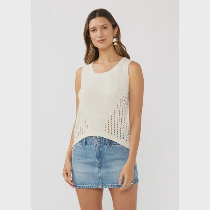 Open-Knit Tape Yarn Round Neck Tank
