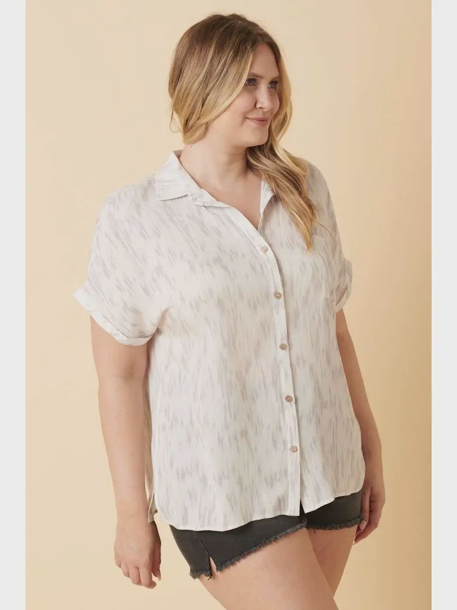 PLUS Paint Print Dolman Sleeve Shirt, Color: Ivory/Grey, Size: XL