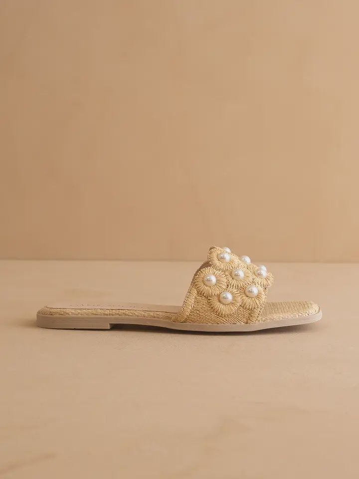 The Cathleen | Natural Pearl Raffia Slide Sandal
