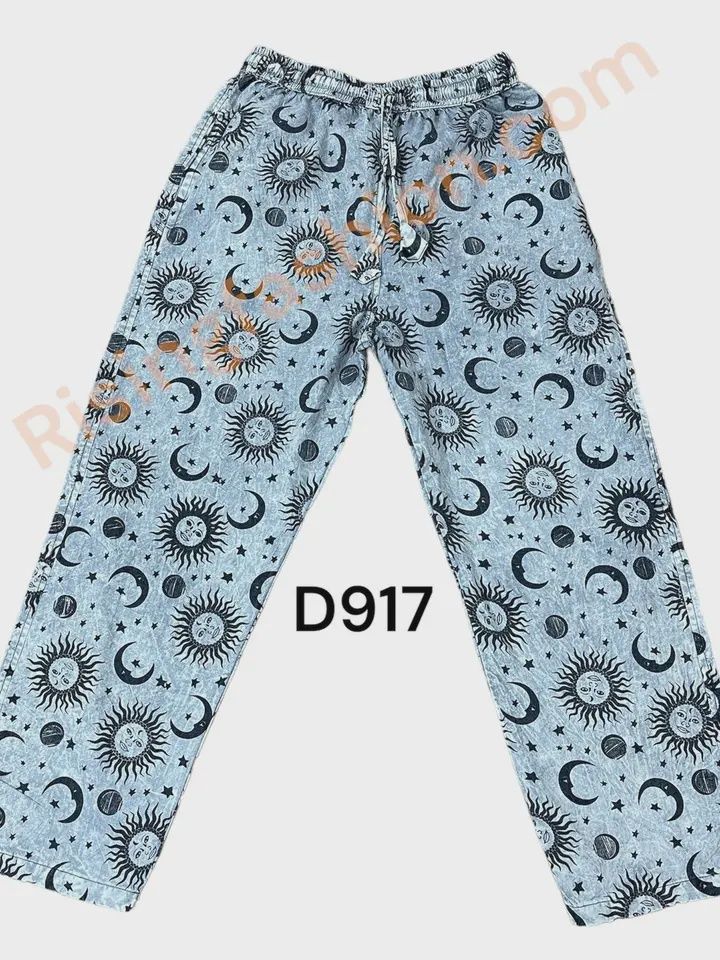 Cotton Multi Print Grey Sun Moon Mountain Pant D917