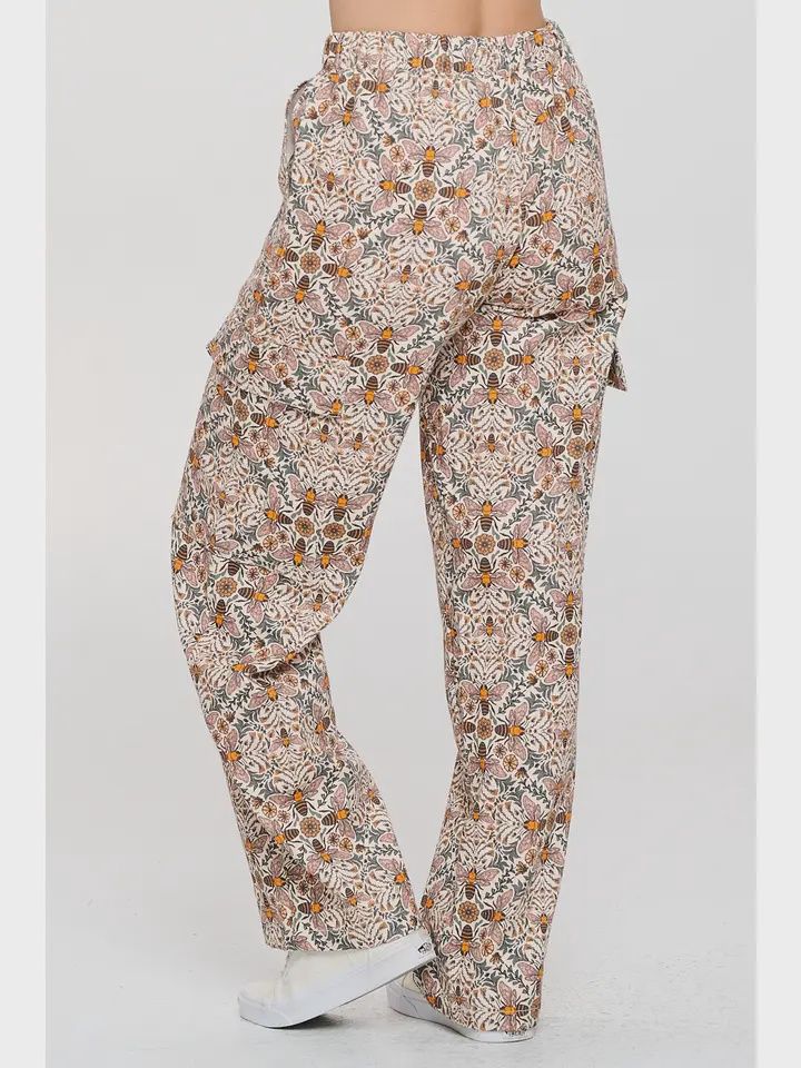 Bee Floral Print Cargo Pant