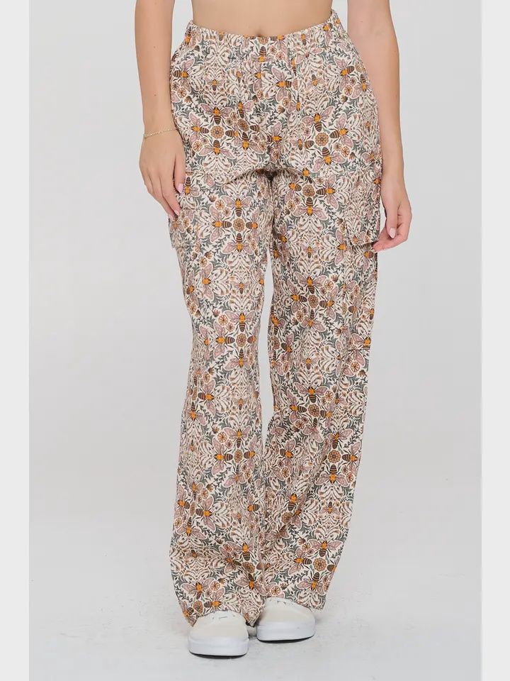 Bee Floral Print Cargo Pant