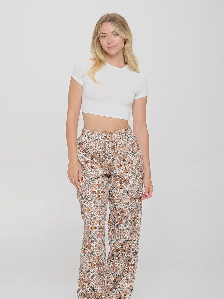 Bee Floral Print Cargo Pant