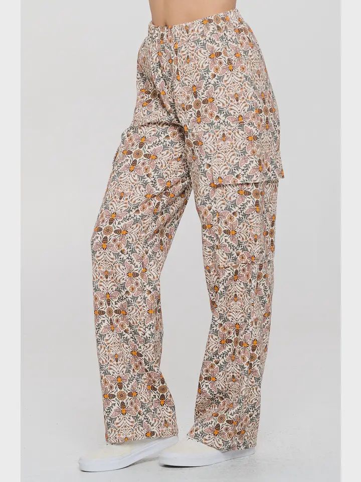 Bee Floral Print Cargo Pant