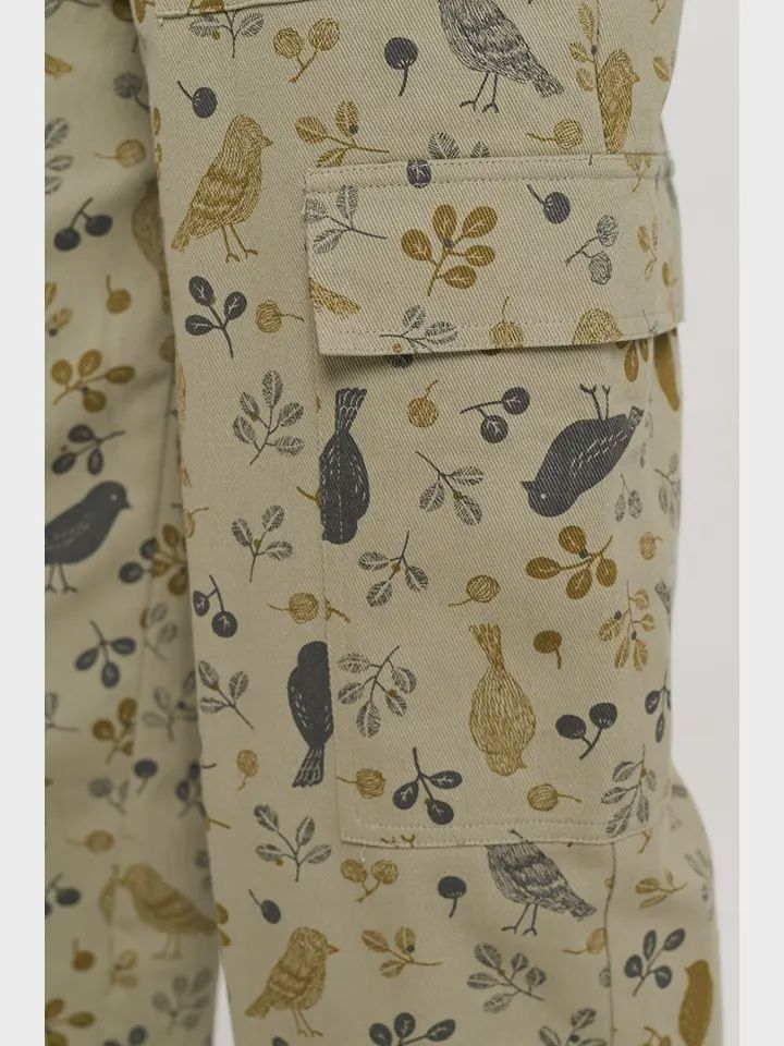 Bird Floral Print Cargo Pants