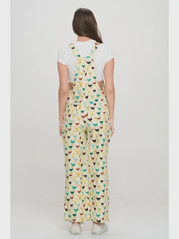Colorful Rooster Print Cotton Overall