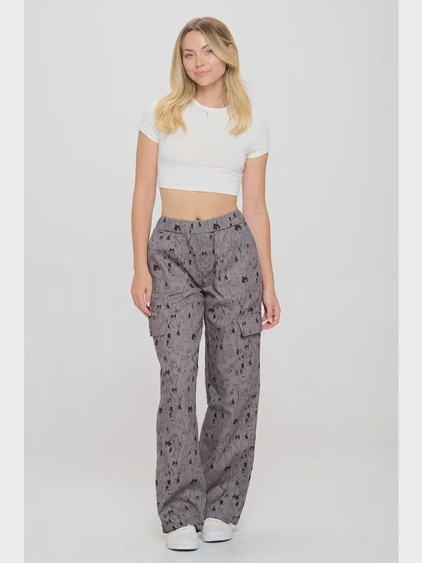 Cat Print Cargo Pant Grey