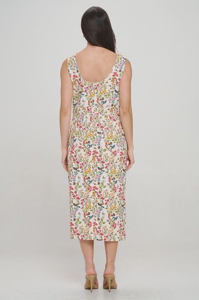 Floral Hummingbird Print Midi Dress