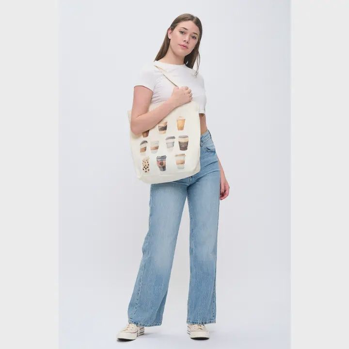 Coffee Cups Print Tote Bags