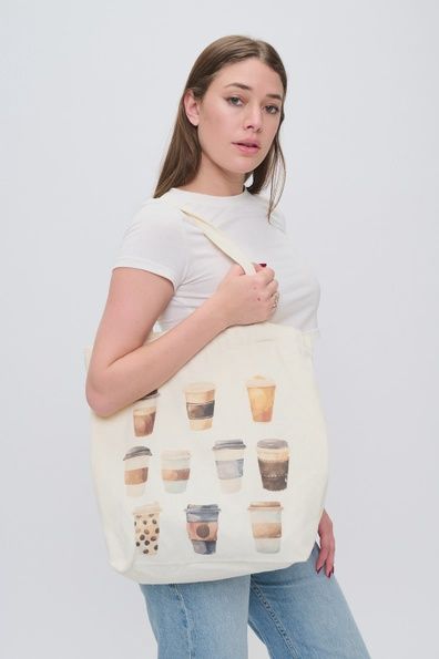Coffee Cups Print Tote Bags