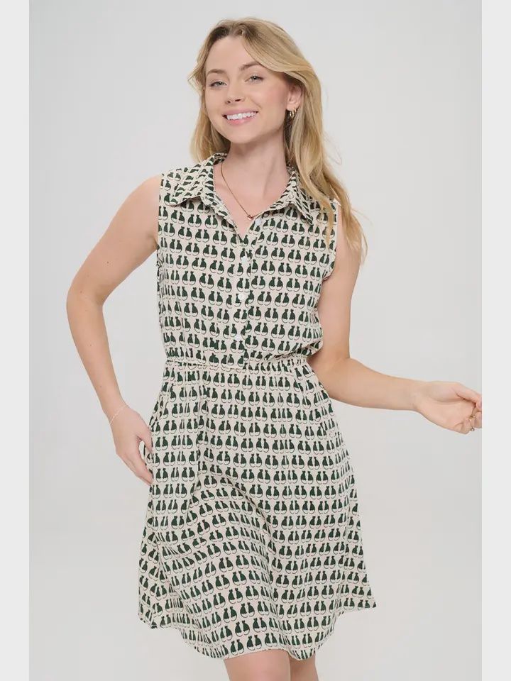 Black Cat Print Dress