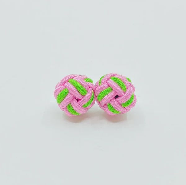 Monkey Fist Earrings -Preppy Pink &amp; Port Green Twist