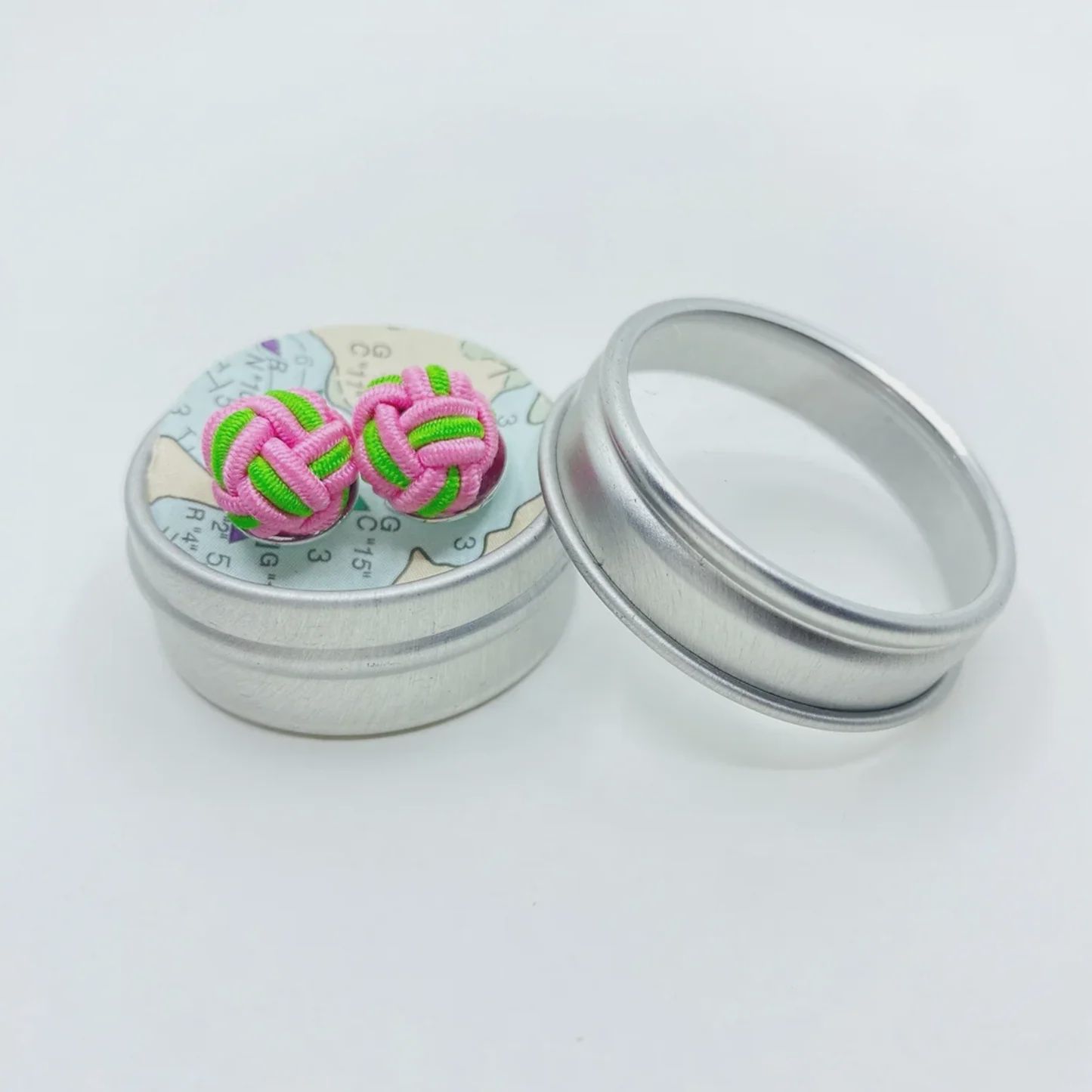 Monkey Fist Earrings -Preppy Pink &amp; Port Green Twist