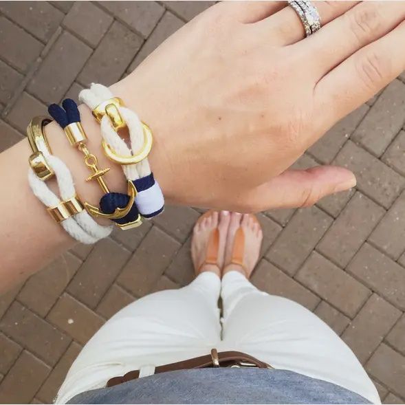 Deckard - Ivory/Navy/White/Gold - Nautical Rope Bracelet