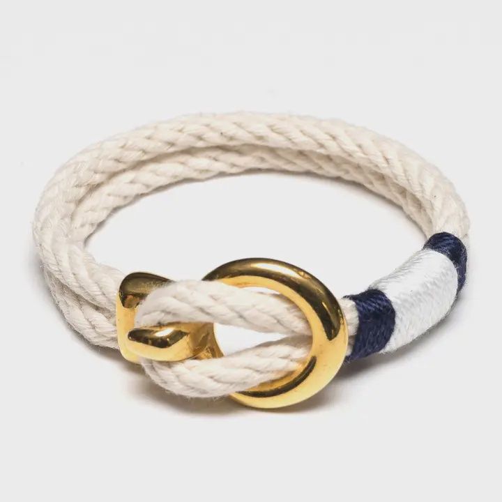 Deckard - Ivory/Navy/White/Gold - Nautical Rope Bracelet