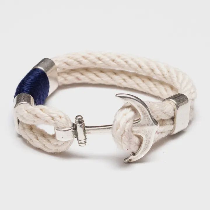 Waverly - Ivory/Navy/Silver - Nautical Rope Anchor Bracelet