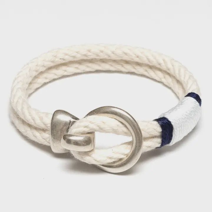 Deckard - Ivory/Navy/White/Silver - Nautical Rope Bracelet
