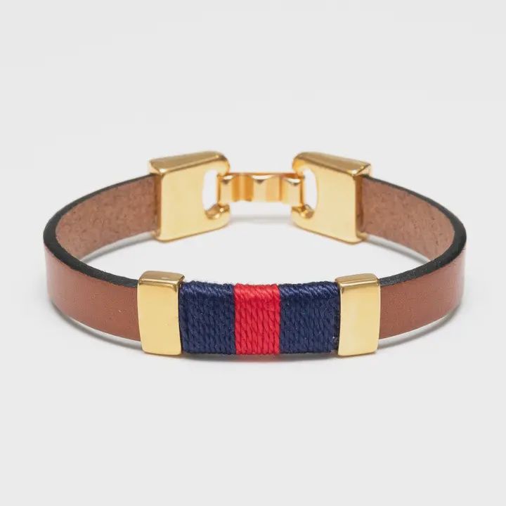 Bristol - Mahogany/Navy/Red/Gold - Leather Bracelet