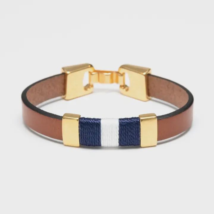 Bristol - Mahogany/Navy/White/Gold - Leather Bracelet
