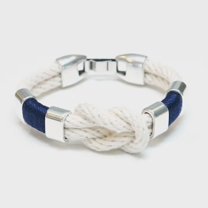 Starboard - Ivory/Navy/Silver - Nautical Rope Bracelet