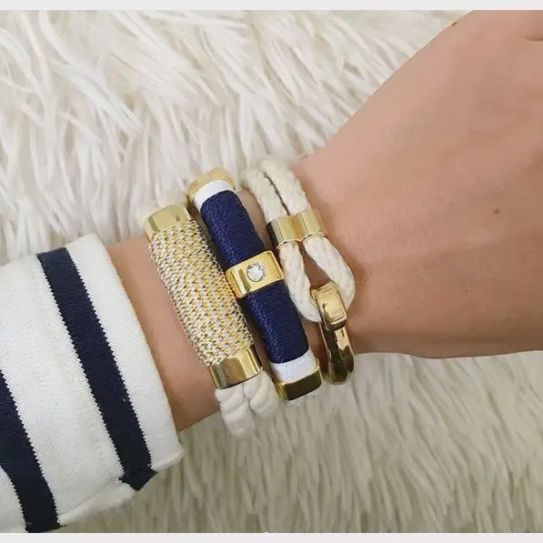 Kingston - Ivory/Navy/White/Gold - Nautical Rope Bracelet