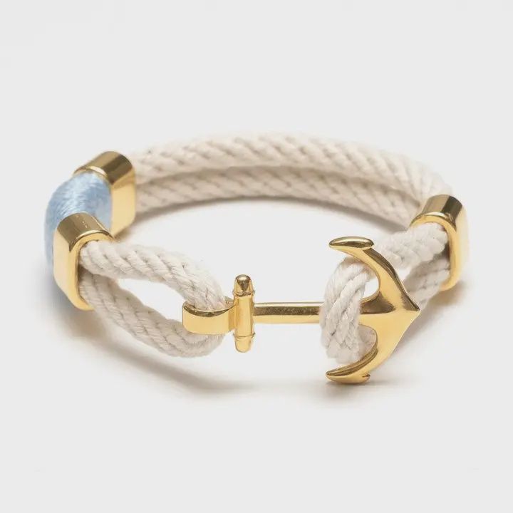 Waverly - Ivory/Light Blue/Gold - Nautical Anchor Bracelet