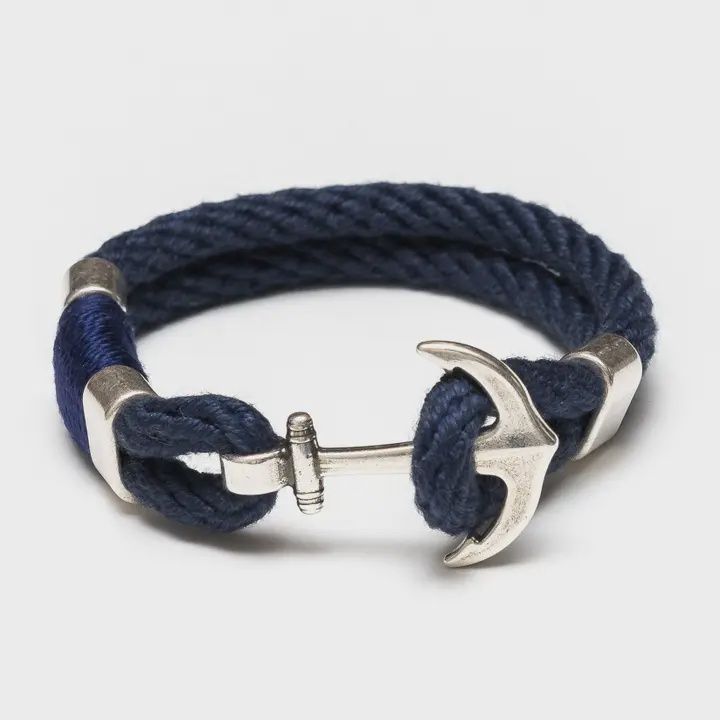 Waverly - Navy/Navy/Silver - Nautical Rope Anchor Bracelet