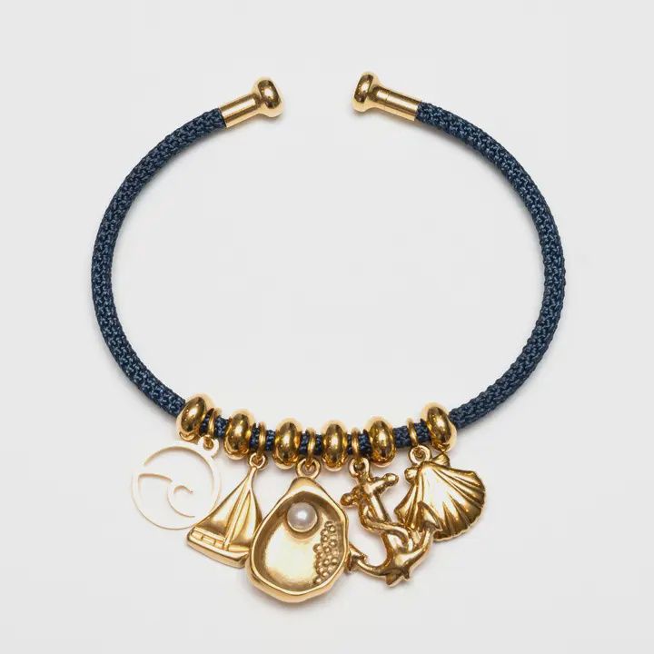 Wellfleet - Navy/Gold - Nautical Charm Brac