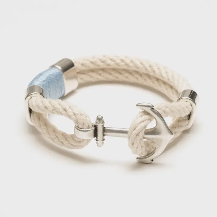 Waverly - Ivory/Light Blue/Silver - Nautical Anchor Bracelet