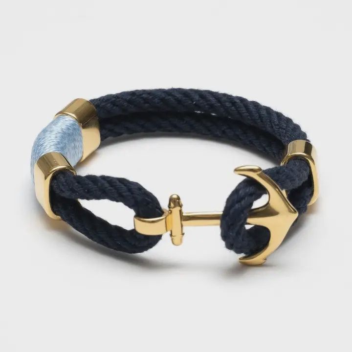 Waverly - Navy/Light Blue/Gold - Nautical Anchor Bracelet
