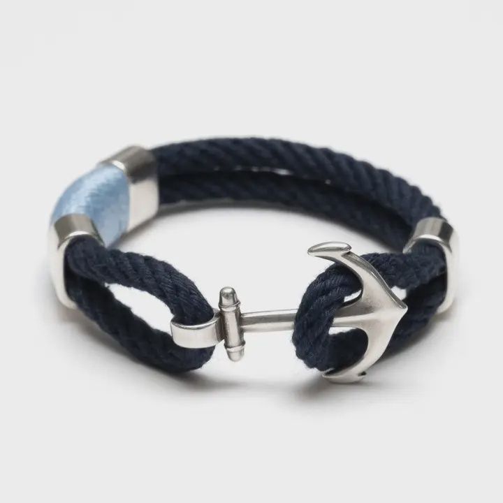 Waverly - Navy/Light Blue/Silver - Nautical Anchor Bracelet