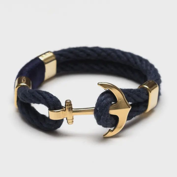 Waverly - Navy/Navy/Gold - Nautical Rope Anchor Bracelet