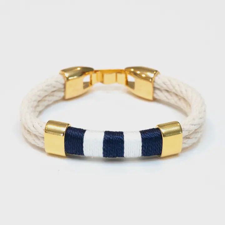 Yarmouth - Ivory/Navy/White/Gold - Nautical Rope Bracelet