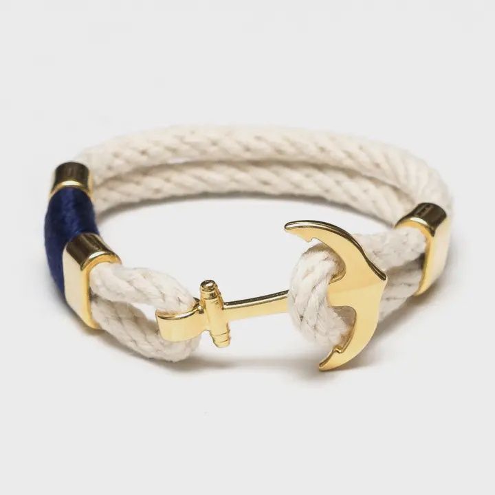 Waverly - Ivory/Navy/Gold - Nautical Rope Anchor Bracelet