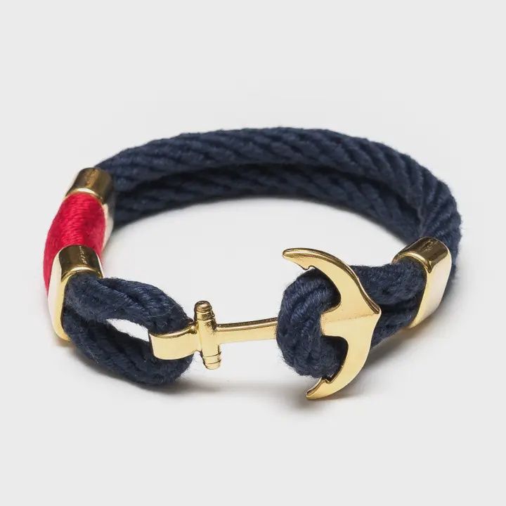 Waverly - Navy/Red/Gold - Nautical Rope Anchor Bracelet
