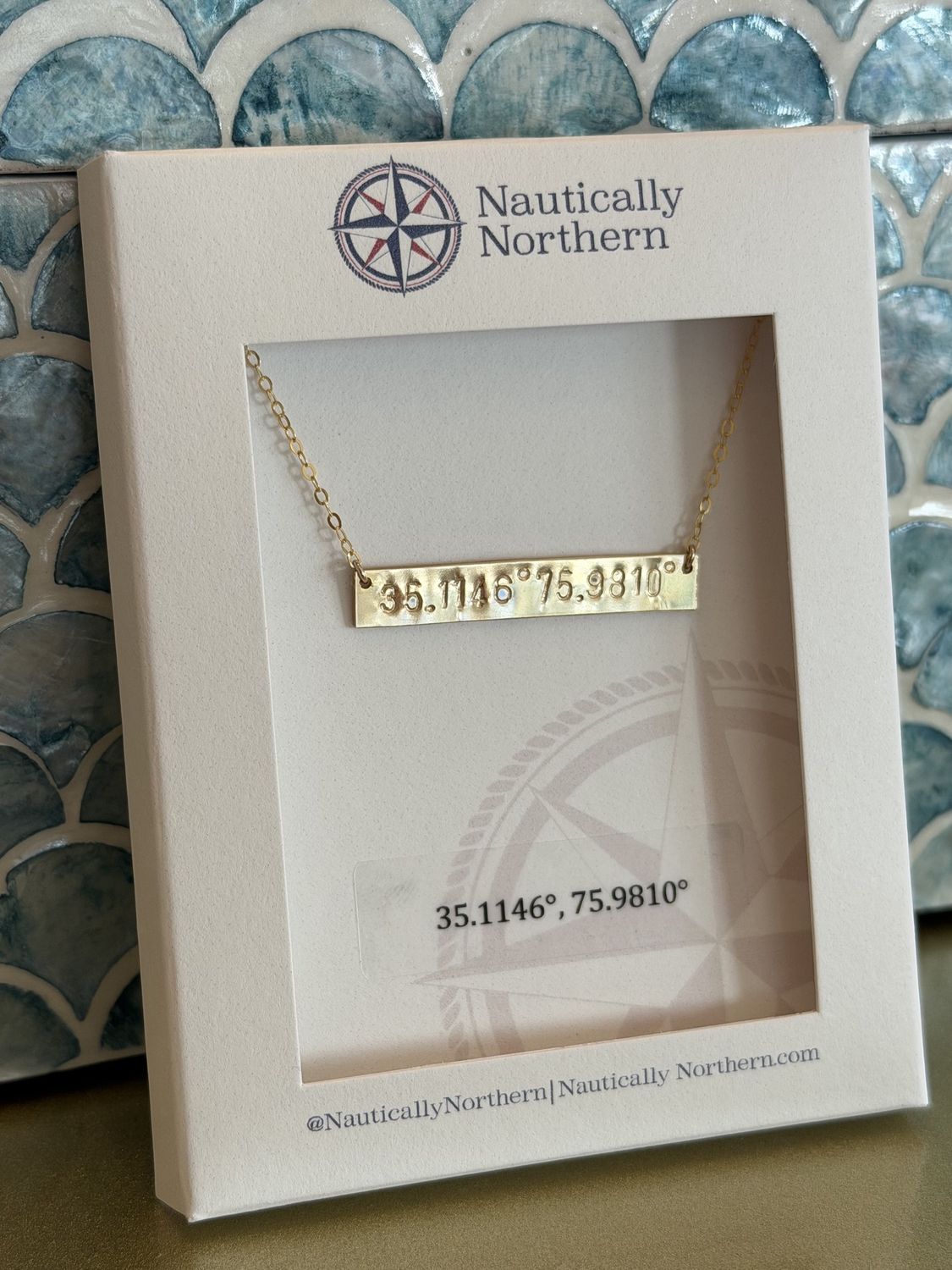 Latitude Longitude Bar Necklace- Gold Filled