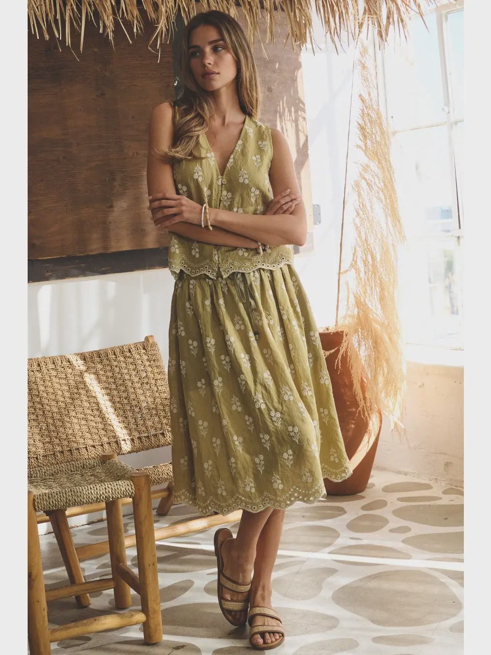 Plus Embroidered Top Matching Relaxed Skirt