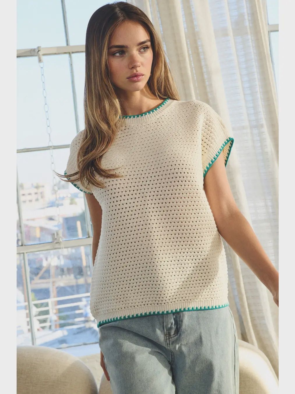Plus Open-Knit Short-Sleeve Top