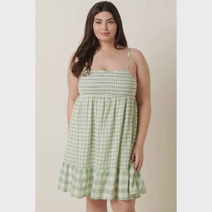Plus Gingham Deco Smock Mini Dress