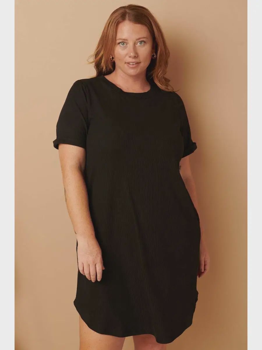 Plus Rib Round Neck Tee Dress