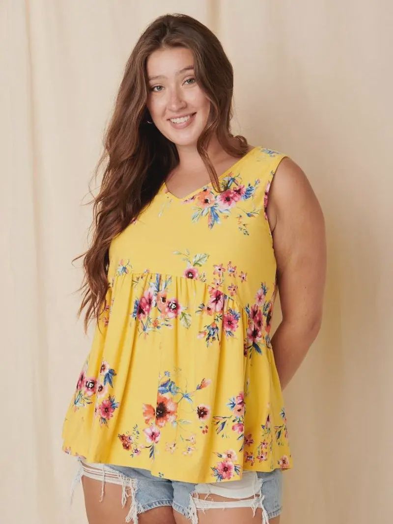 PLUS Flower Print Babydoll Tank Top