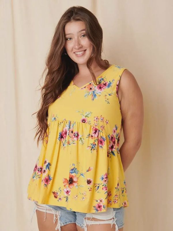 PLUS Flower Print Babydoll Tank Top