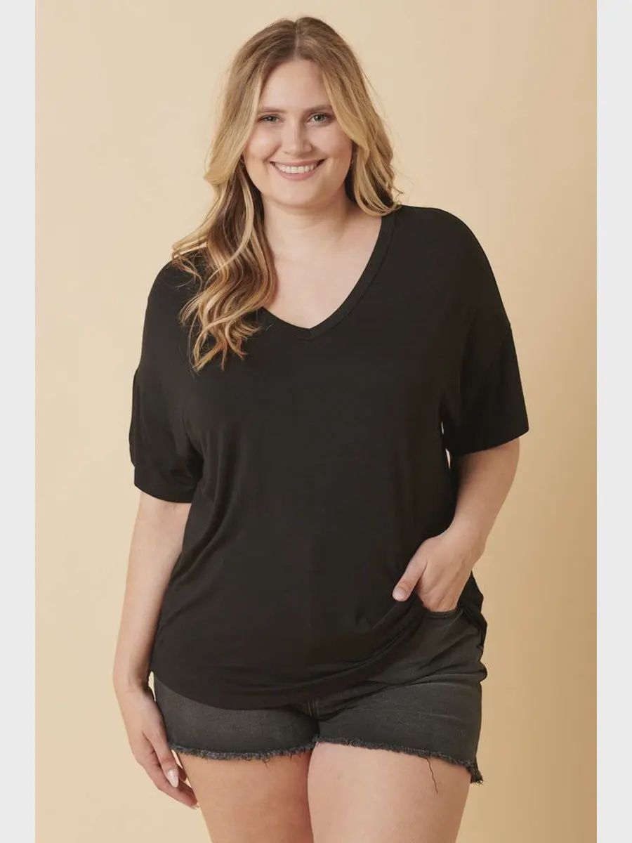 Plus Bamboo V-Neck Oversized Knit Top