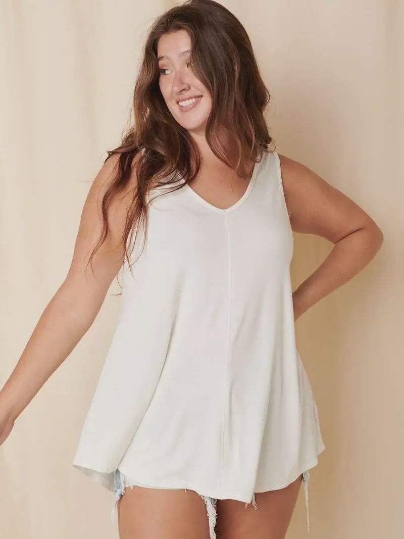Plus Bamboo Fabric V-Neck Dolphin Hem Sleeveless Top