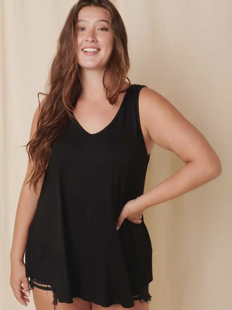 Plus Bamboo Fabric V-Neck Dolphin Hem Sleeveless Top