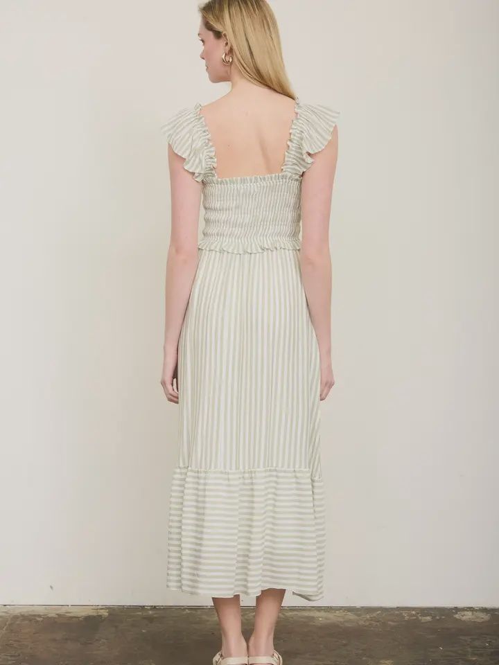 Plus Stripe Smocked Ruffle Trim Midi Dress
